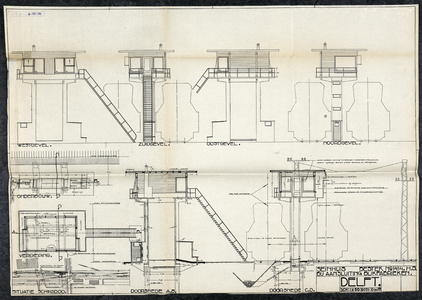 852270 Aanzichten, doorsneden, plattegronden en situatie van het seinhuis van de N.S. bij de aansluiting Blikfabrieken ...